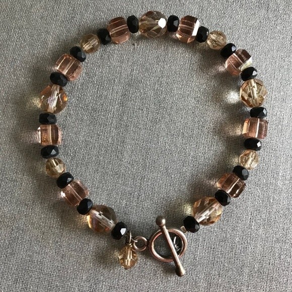 Vintage Handmade Topaz Swarovski Crystal Cube Crystal Czech Glass Bracelet 8 In - Picture 5 of 8